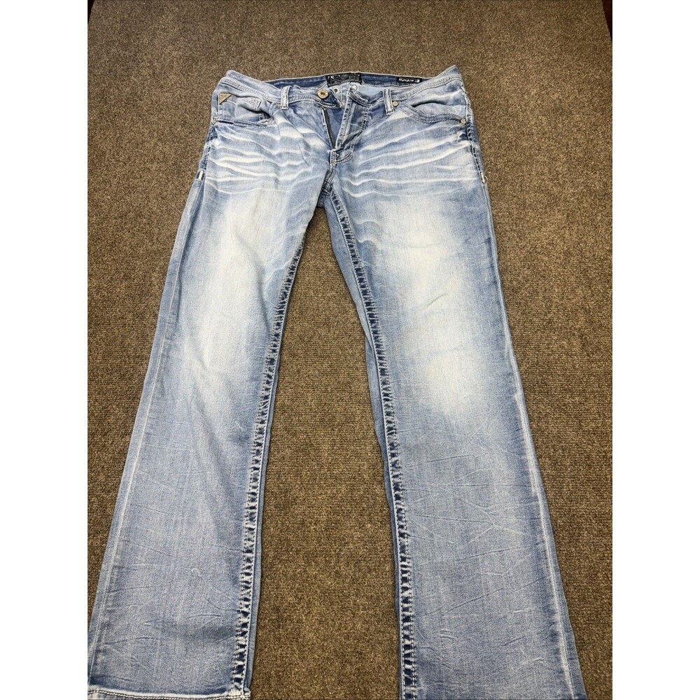 Salvage Supply Co Jeans Mens 36x30 Mayhem Straight Blue Denim Stretch Buckle